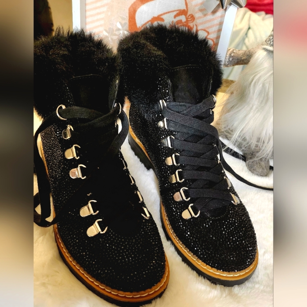 I.N.C Black rhinestone with faux fur boots NWB sz. 6.5